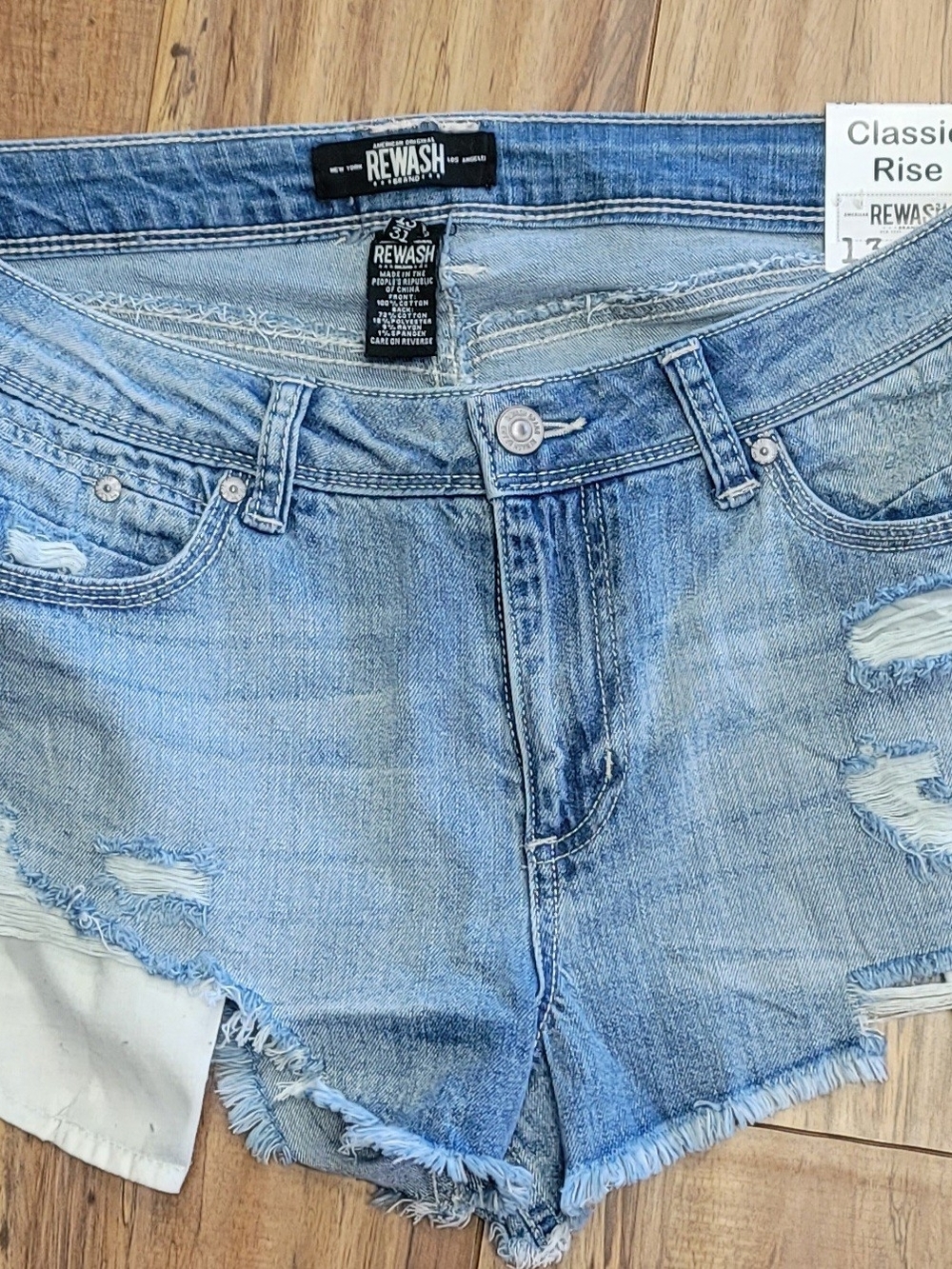Rewash Light Blue Washed Denim Shorts with Button Fly